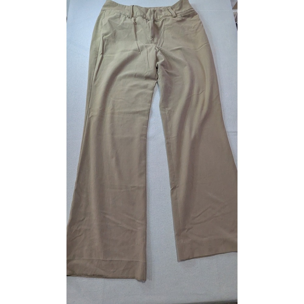 Larry Levine Dress Pants Women 10 Tan Excellent Wide Leg Stretch Trousers